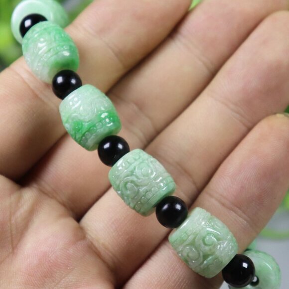 14*14*14 mm BEAD/54.96 g Cert'd Green Natural A JADE jadeite Moire Bracelet 5722 - Picture 5 of 7